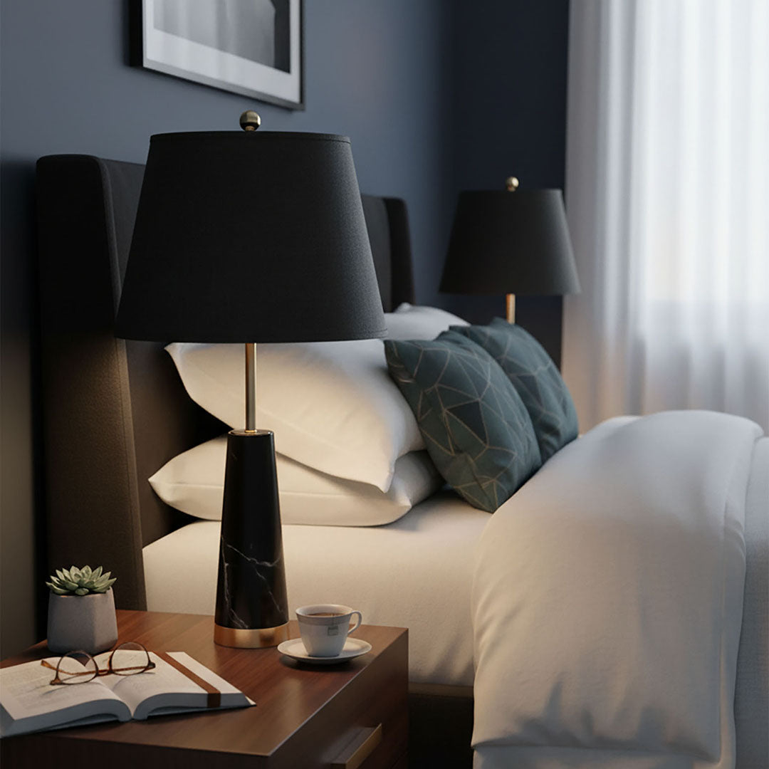 SOGA 2X 68cm Black Marble Bedside Desk Table Lamp Living Room Shade with Cone Shape Base