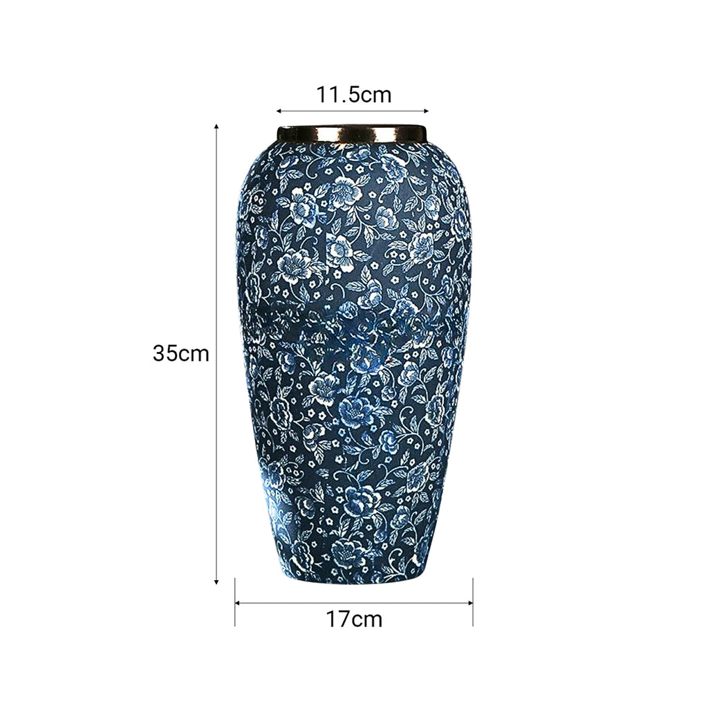 SOGA 35x17cm Blue with White Mini Floral Large Ceramic Flower Vase Elegant Living Room Home Decor