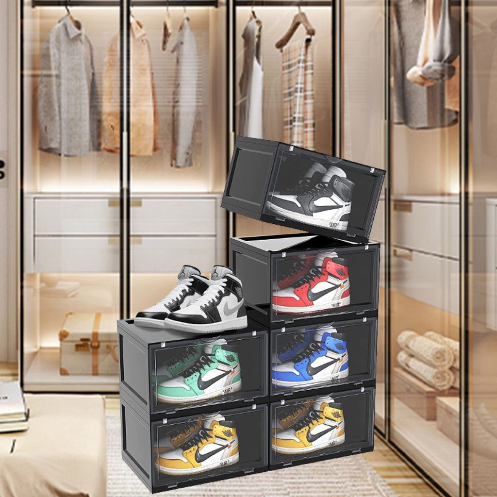 SOGA 2X 2 Tier Transparent Portable Shoe Organiser Sneaker Footwear Folding Plastic Bin Stackable Storage Box with Magnetic Door