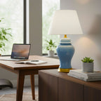 SOGA Oval Ceramic Table Lamp with Gold Metal Base Desk Lamp Blue