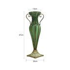 SOGA Green Colored European Glass Flower Vase Solid Base with Two Gold Metal Handle