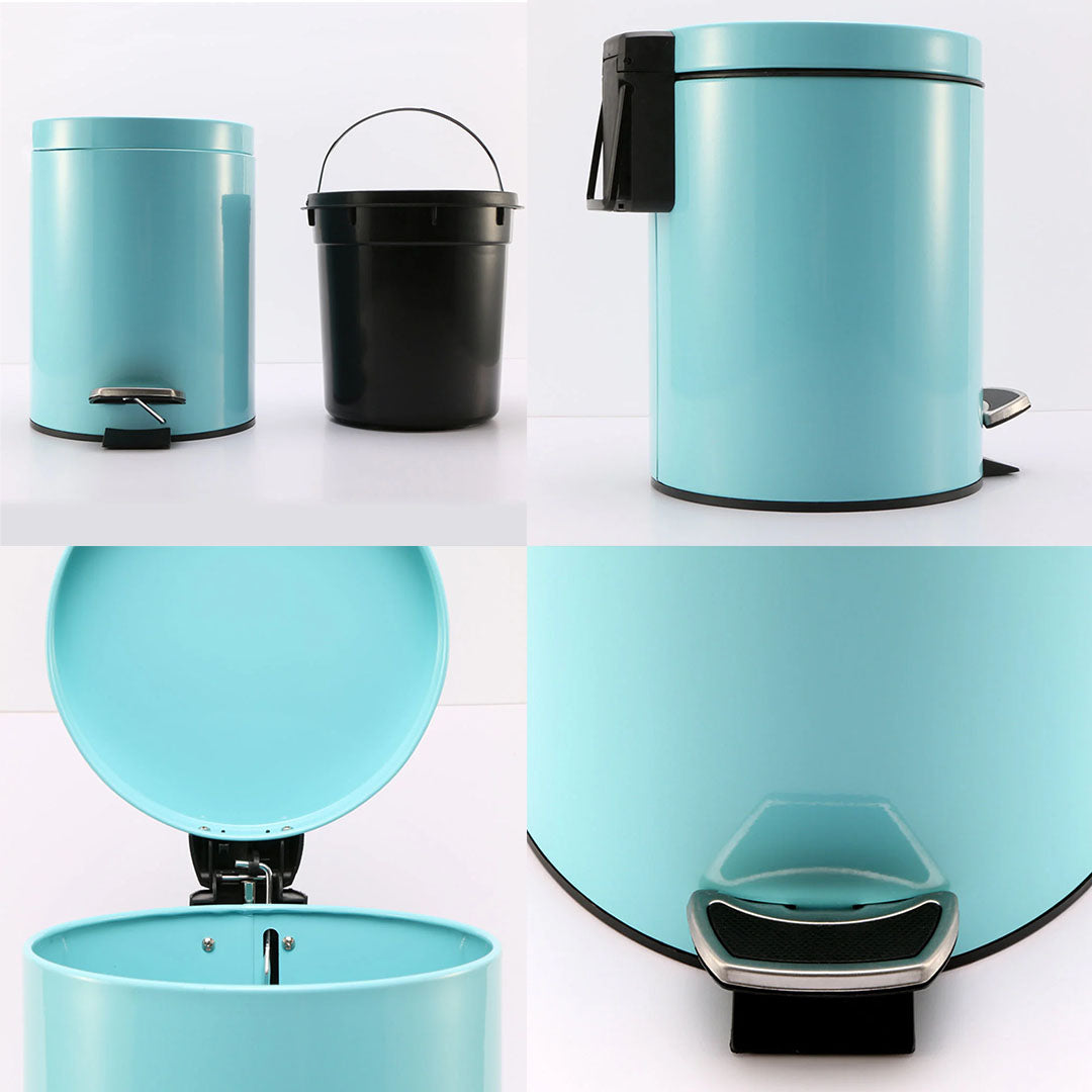 SOGA Foot Pedal Stainless Steel Rubbish Recycling Garbage Waste Trash Bin Round 12L Blue