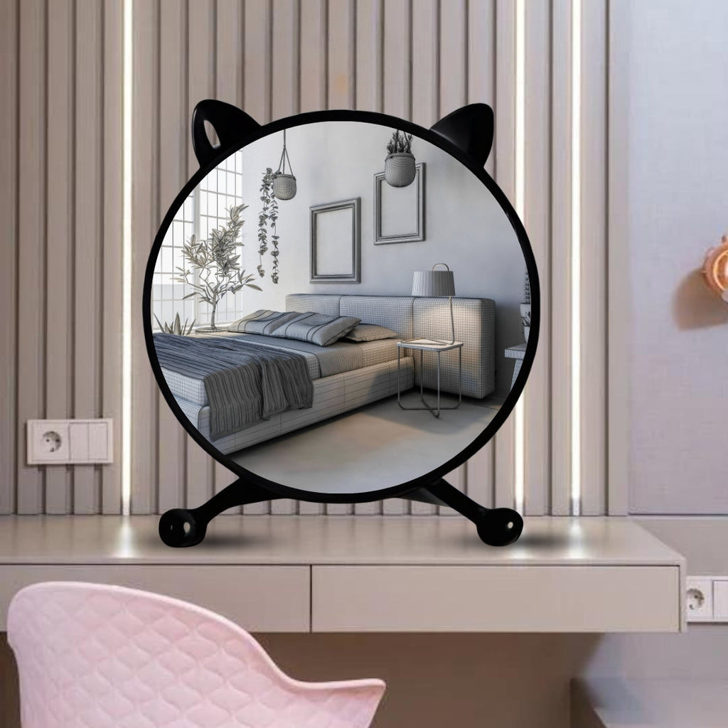 SOGA 2X 30cm Black Smart Makeup Bedroom Table Mirror Cat Ear Style No LED Light