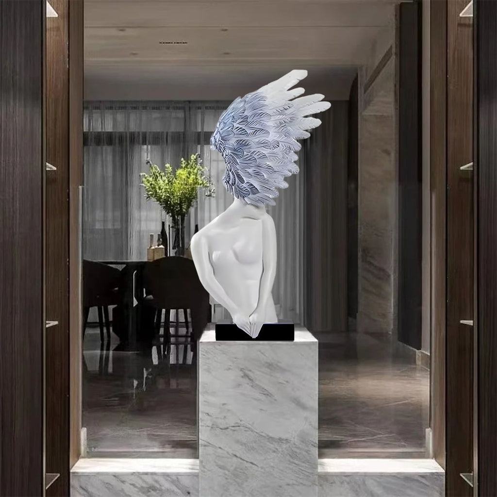 SOGA 86cm White Blue Winged Sculpture – Home Decor