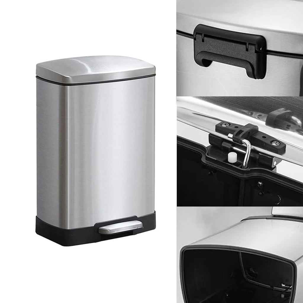 SOGA 4X Foot Pedal Stainless Steel Rubbish Recycling Garbage Waste Trash Bin Rectangular Shape 12L Silver