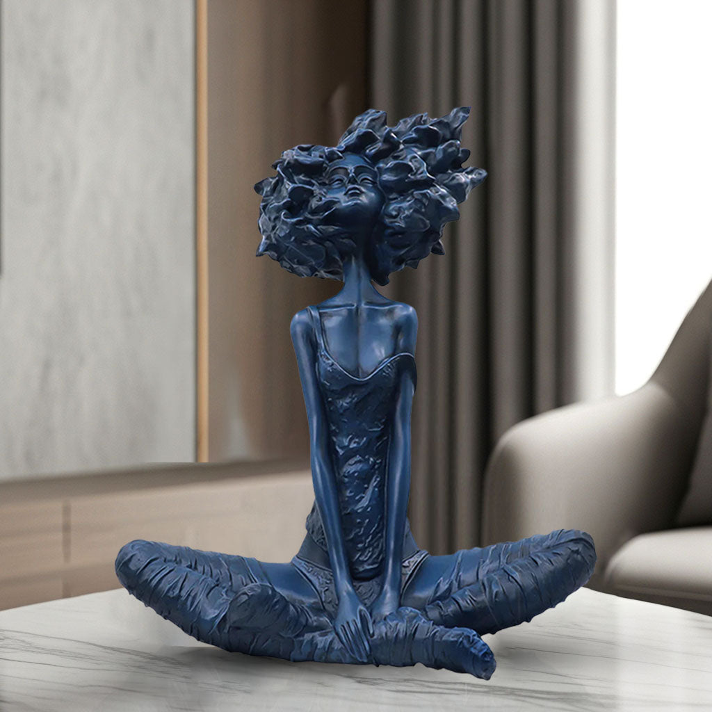 SOGA 59cm Blue Resin Sculpture – Abstract Yoga Girl Home Décor