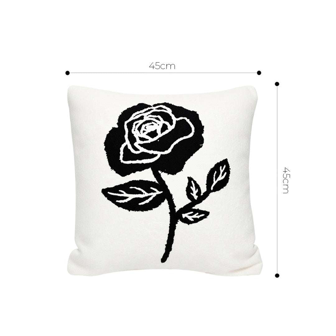 SOGA 2X 45cm White Black Single Rose Embroidered Throw Pillow $ 129