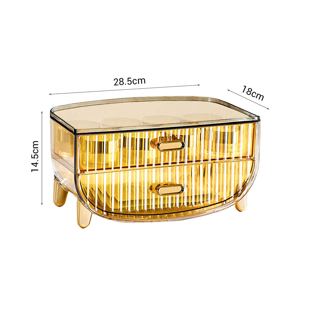 SOGA 2 Tier Golden Yellow Multifunctional Countertop Cosmetic Storage Makeup Skincare Holder Jewelry Cabinet Bathroom Desk Drawer Vanity Organiser
