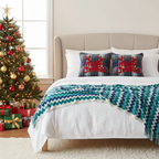 SOGA Christmas Bundle – 2 Multicolor Plaid Antler Pillow & Blue Zigzag Knitted Throw Blanket $ 175