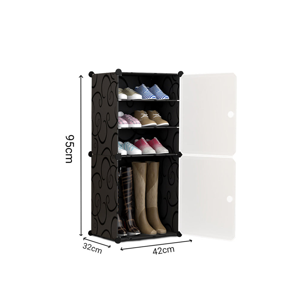 SOGA 2X 4 Tier Shoe Rack Organizer Sneaker Footwear Storage Stackable Stand Cabinet Portable Wardrobe with Cover
