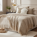 SOGA Christmas Bundle – 2 Khaki Wabi-Sabi & White Christmas House Pillows with Beige Knitted Throw $ 257