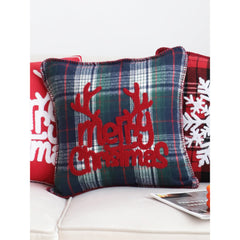 SOGA 45cm Throw Pillow Multicolor Christmas Plaid with Antler Design for Festive Holiday Square Cushion Home Decor