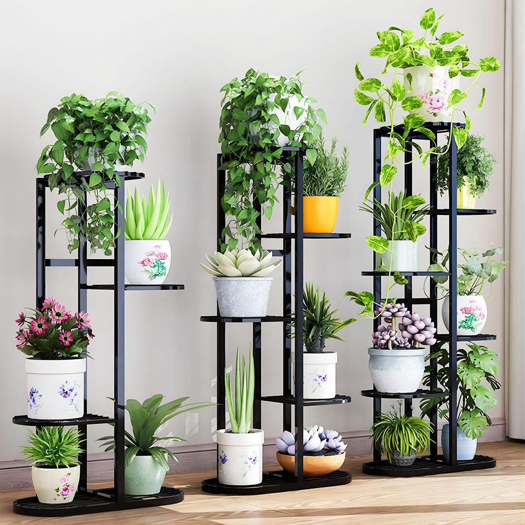 SOGA 4 Tier 5 Pots Black Metal Plant Rack Flowerpot Storage Display Stand Holder Home Garden Decor