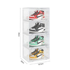 SOGA 2X 4 Tier Transparent Portable Shoe Organiser Sneaker Footwear Folding Plastic Bin Stackable Storage Box with Magnetic Door