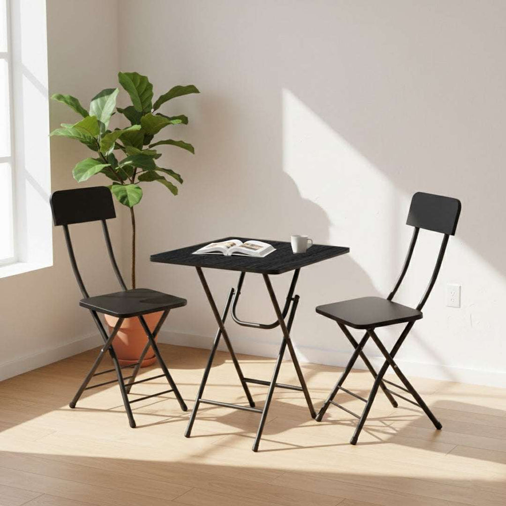SOGA Home & Living Bundle – Black Folding Dining Table & 2 Foldable Chairs for Home Decor $ 0