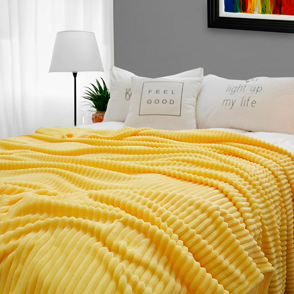 SOGA 2X Yellow Throw Blanket Warm Cozy Striped Pattern Thin Flannel Coverlet Fleece Bed Sofa Comforter