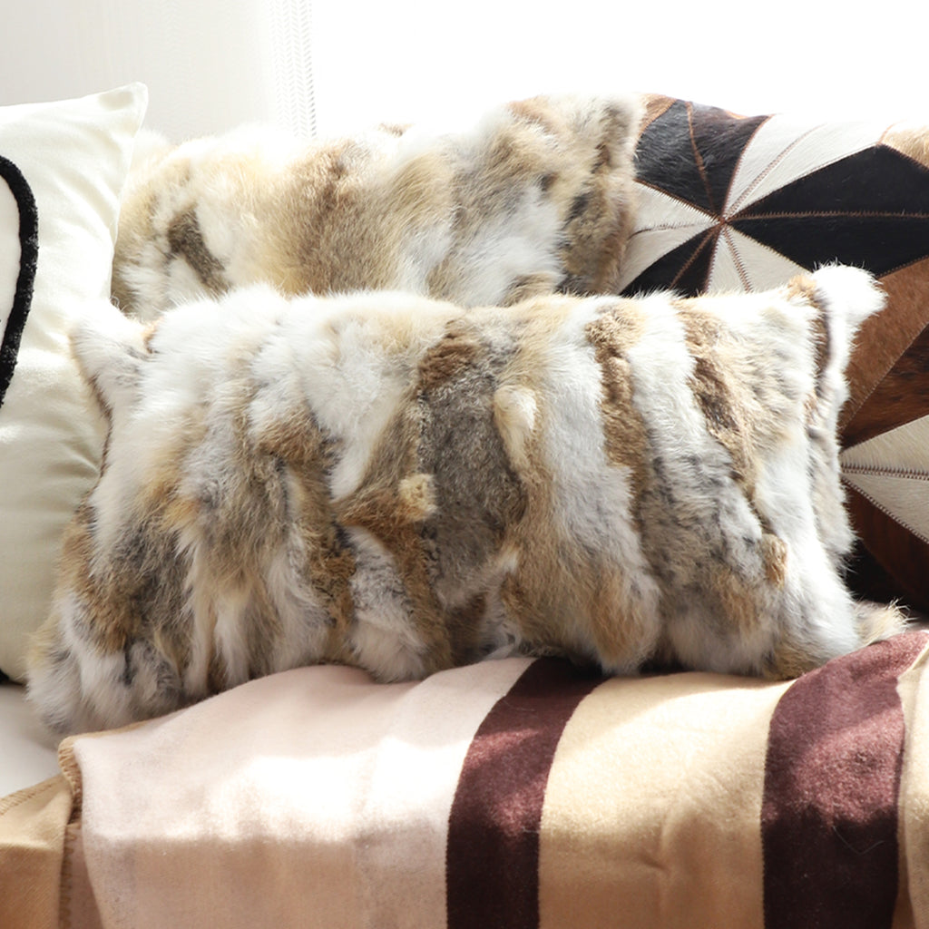 SOGA 2X 30cm Throw Pillow Coffee Rabbit Fur Lumbar Warm Cozy Decorative Cushion Home Decor