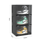 SOGA 3 Tier Black Portable Shoe Organiser Sneaker Footwear Folding Plastic Bin Stackable Storage Box with Magnetic Door