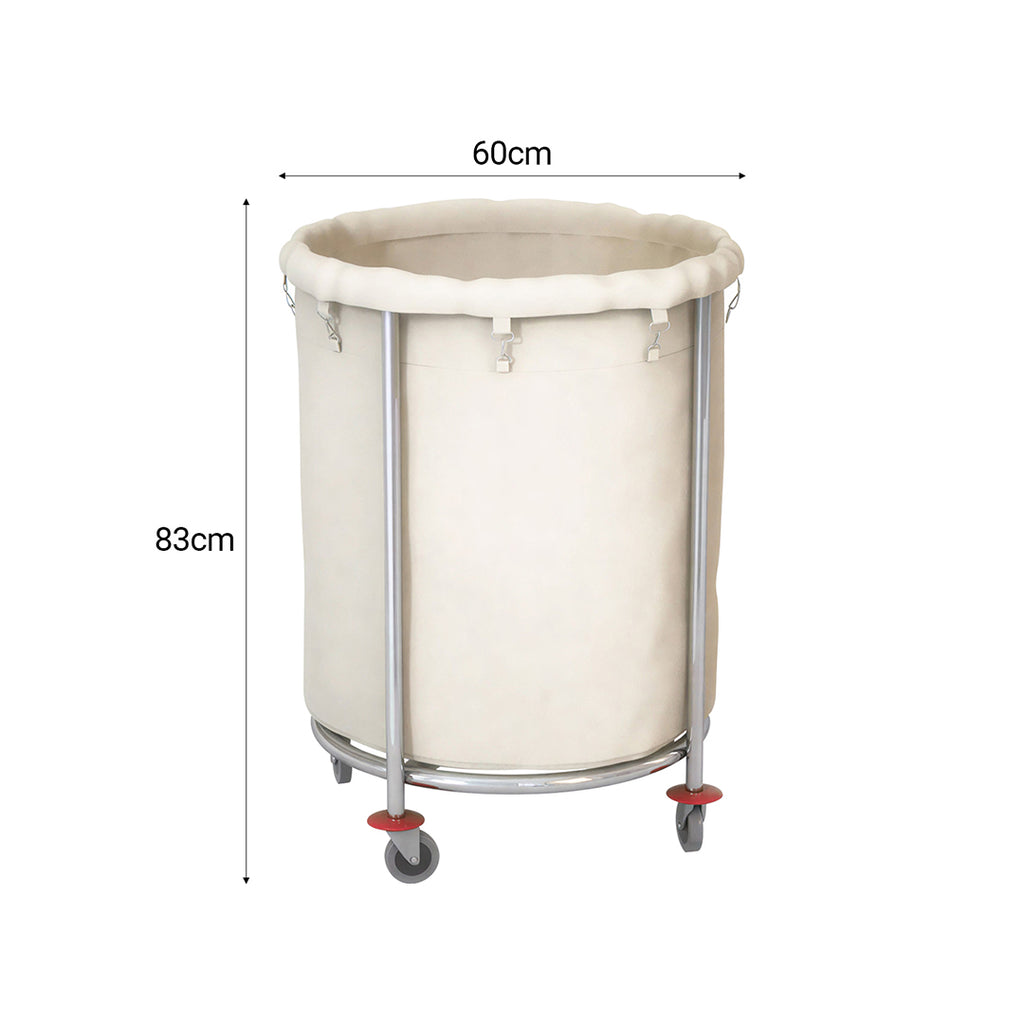 SOGA 2X Stainless Steel Commercial Round Soiled Linen Laundry Trolley Cart with Wheels White