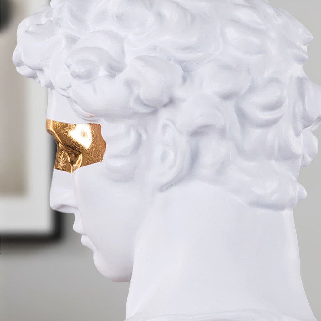 SOGA 56cm White Resin Bust – Gold Masked Sculpture for Modern Decor