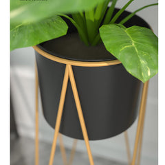 SOGA 2X 50cm Gold Metal Plant Stand with Black Flower Pot Holder Corner Shelving Rack Indoor Display