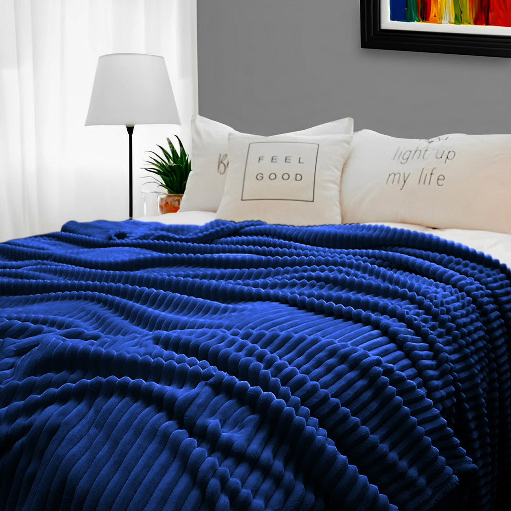 SOGA 2X Blue Throw Blanket Warm Cozy Striped Pattern Thin Flannel Coverlet Fleece Bed Sofa Comforter