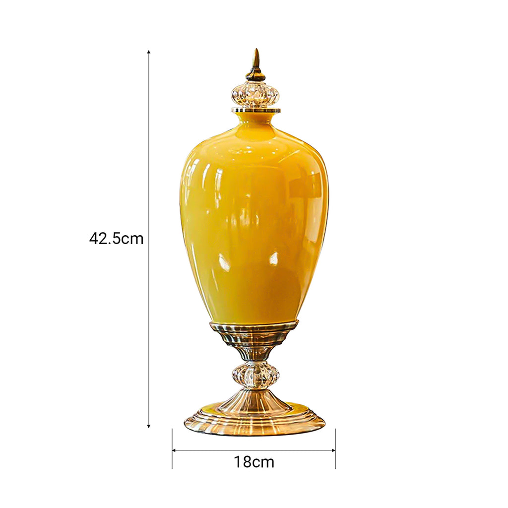 SOGA 2x 42cm Ceramic Oval Flower Vase with Gold Metal Base Yellow