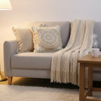 SOGA Home & Living Bundle – Chenille Tassel Pillow, Moon Cotton Pillow & Knitted Blanket