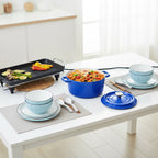 SOGA Kitchenware Bundle – Electric BBQ Teppanyaki Grill, Blue Ceramic Dinnerware & Cast Iron Stewpot