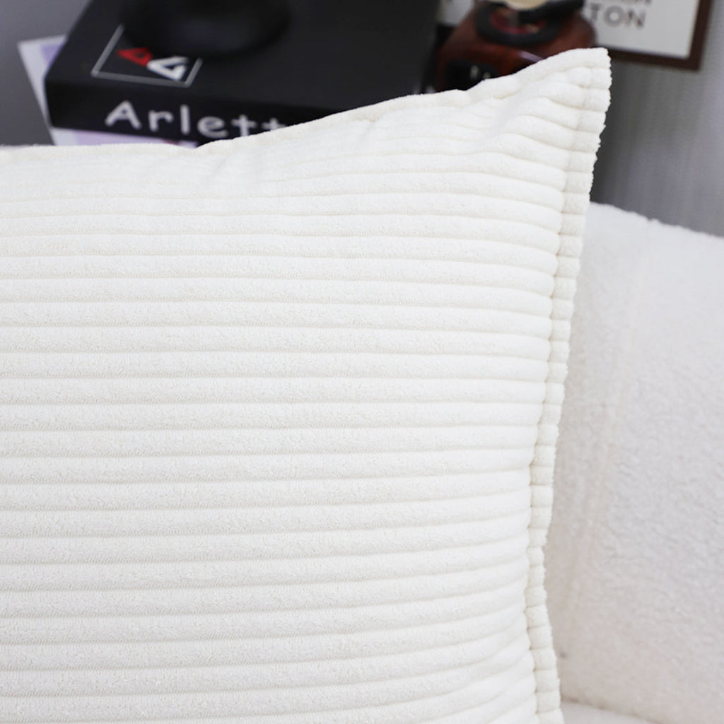 SOGA 50cm Beige Throw Pillow Warm Wabi-sabi Striped Corduroy Square For Home Decor