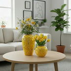 SOGA Home & Living Bundle – Yellow with White Mini Floral Ceramic Vases for Elegant Home Decor