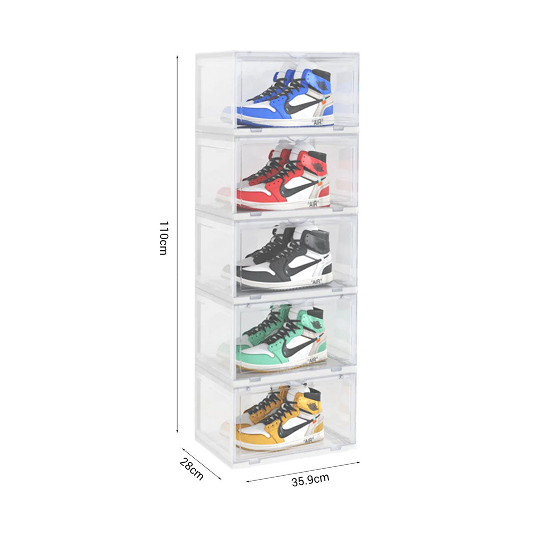 SOGA 2X 5 Tier Transparent Portable Shoe Organiser Sneaker Footwear Folding Plastic Bin Stackable Storage Box with Magnetic Door