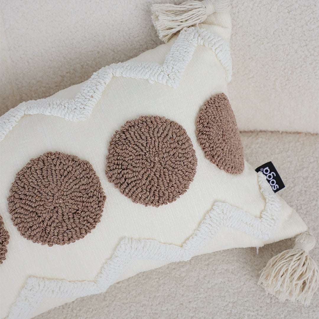 SOGA Boho Tufted Cushion 30x50cm Tassel White Brown Circle Decorative Throw Pillow $ 72
