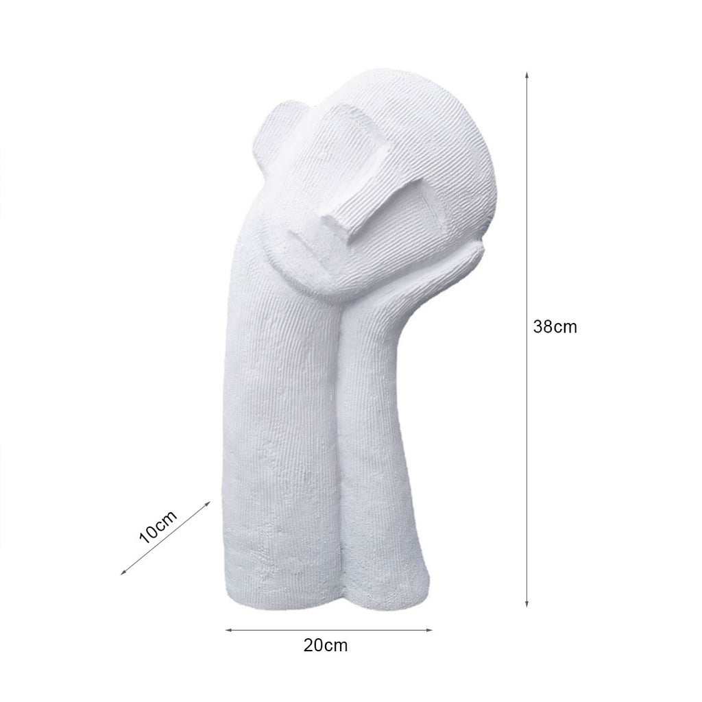 SOGA 38cm White Minimalist Head Resin Sculpture with Hand at Side and Linear Texture