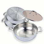 SOGA 2X 3 Tier 30cm Heavy Duty Stainless Steel Food Steamer Vegetable Pot Stackable Pan Insert with Glass Lid