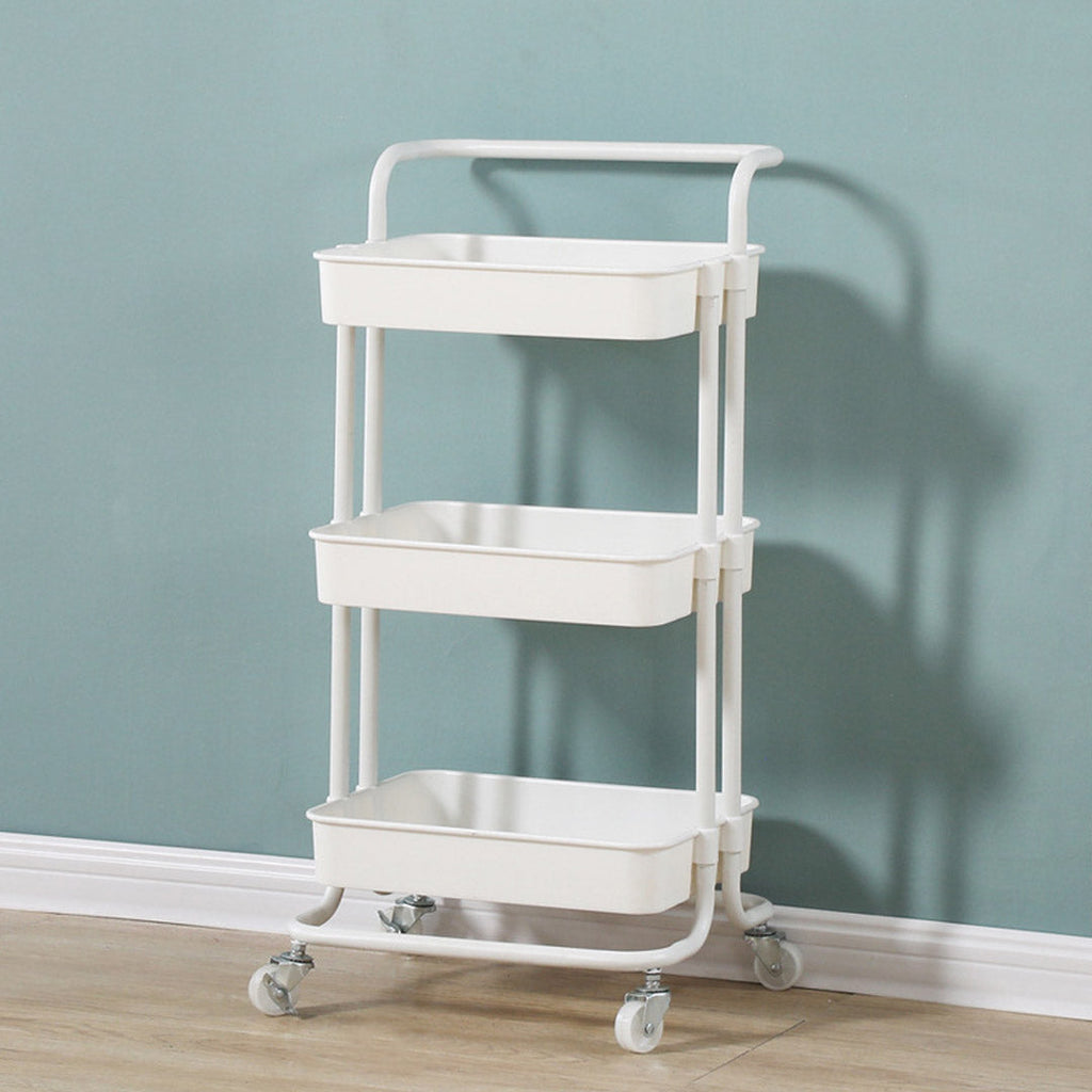 SOGA 2X 3 Tier Steel White Movable Kitchen Cart Multi-Functional Shelves Storage Organizer with Wheels