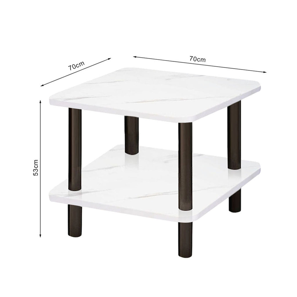 SOGA 2X 70cm White Ceramic Table Stone Pattern Modern Design with Black Legs