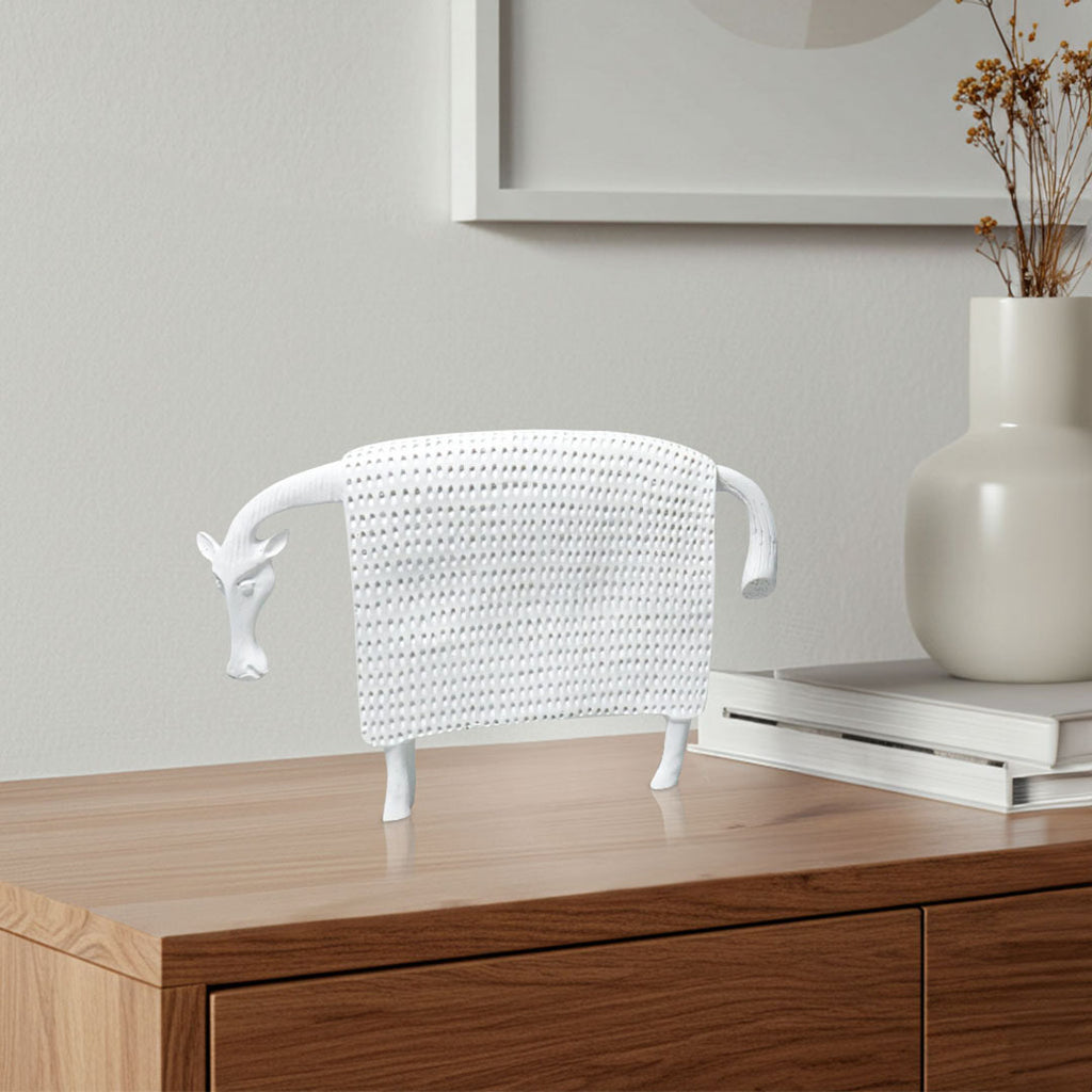 SOGA 24cm White Cow Sculpture with Dotted Pattern in Resin