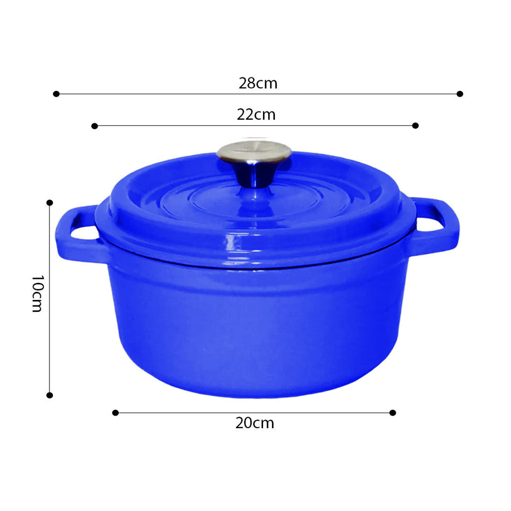 SOGA 2X Cast Iron 24cm Enamel Porcelain Stewpot Casserole Stew Cooking Pot With Lid Blue