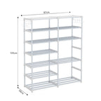 SOGA 12-Shelf Tier Shoe Storage Shelf Space-Saving Caddy Rack Organiser with Side Hooks White
