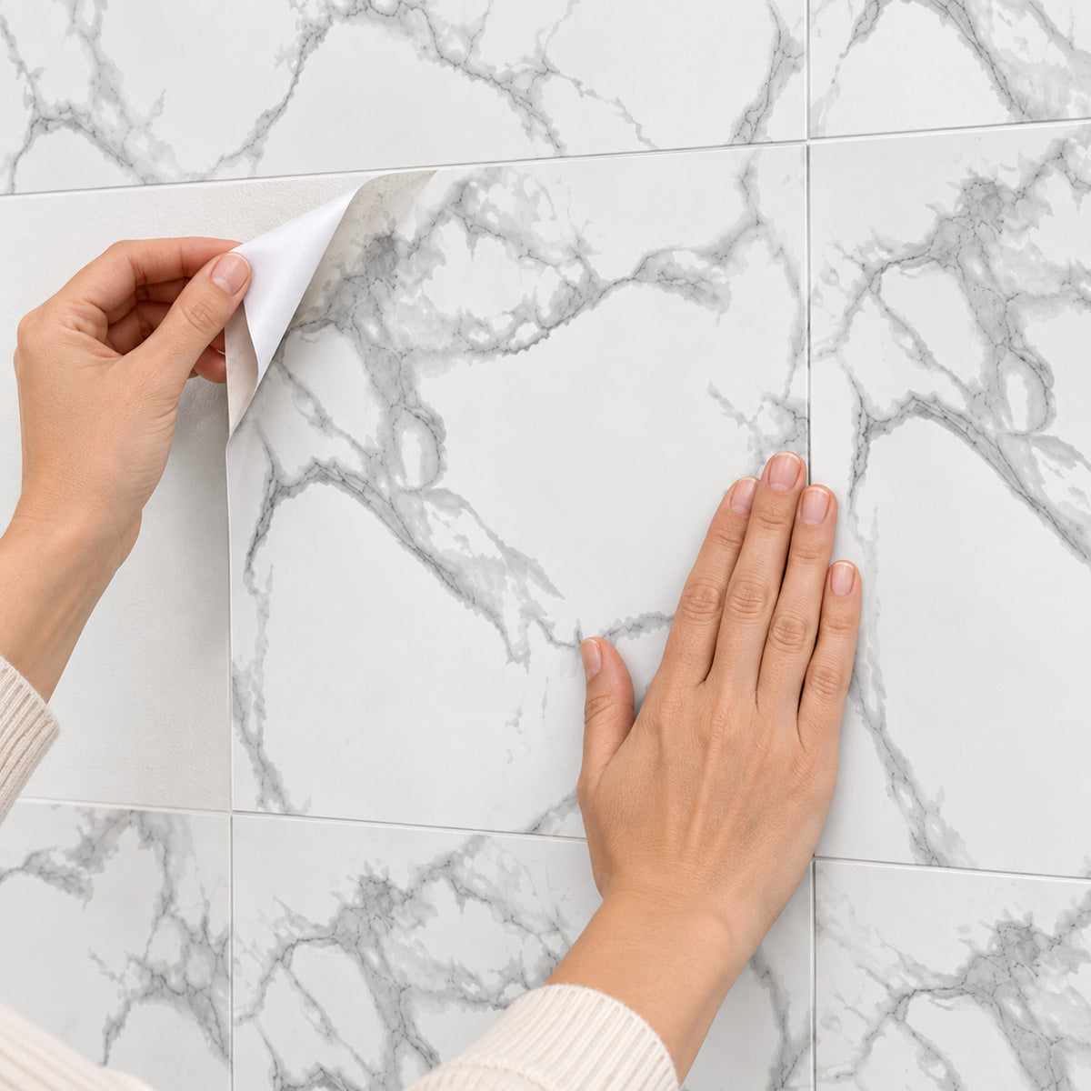 SOGA Peel & Stick Floor and Wall Tiles 30 x 30cm 10 Pack White Grey Faux Marble