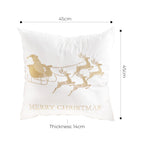 SOGA 2X 45cm Throw Pillow White with Golden Christmas Sleigh Design Festive Holiday Square Cushion Decor