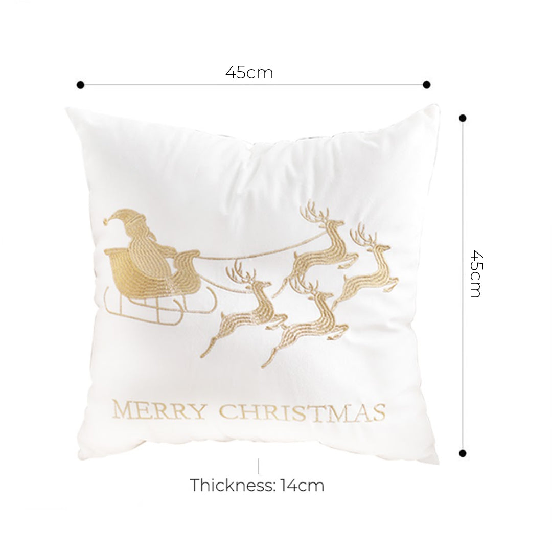 SOGA 2X 45cm Throw Pillow White with Golden Christmas Sleigh Design Festive Holiday Square Cushion Decor