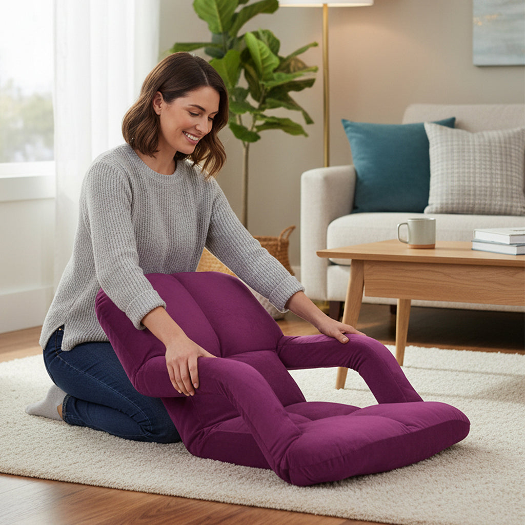 SOGA Foldable Lounge Cushion Adjustable Floor Lazy Recliner Chair with Armrest Magenta