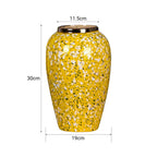 SOGA 30x19cm Yellow with White Mini Floral Medium Ceramic Flower Vase Elegant Living Room Home Decor
