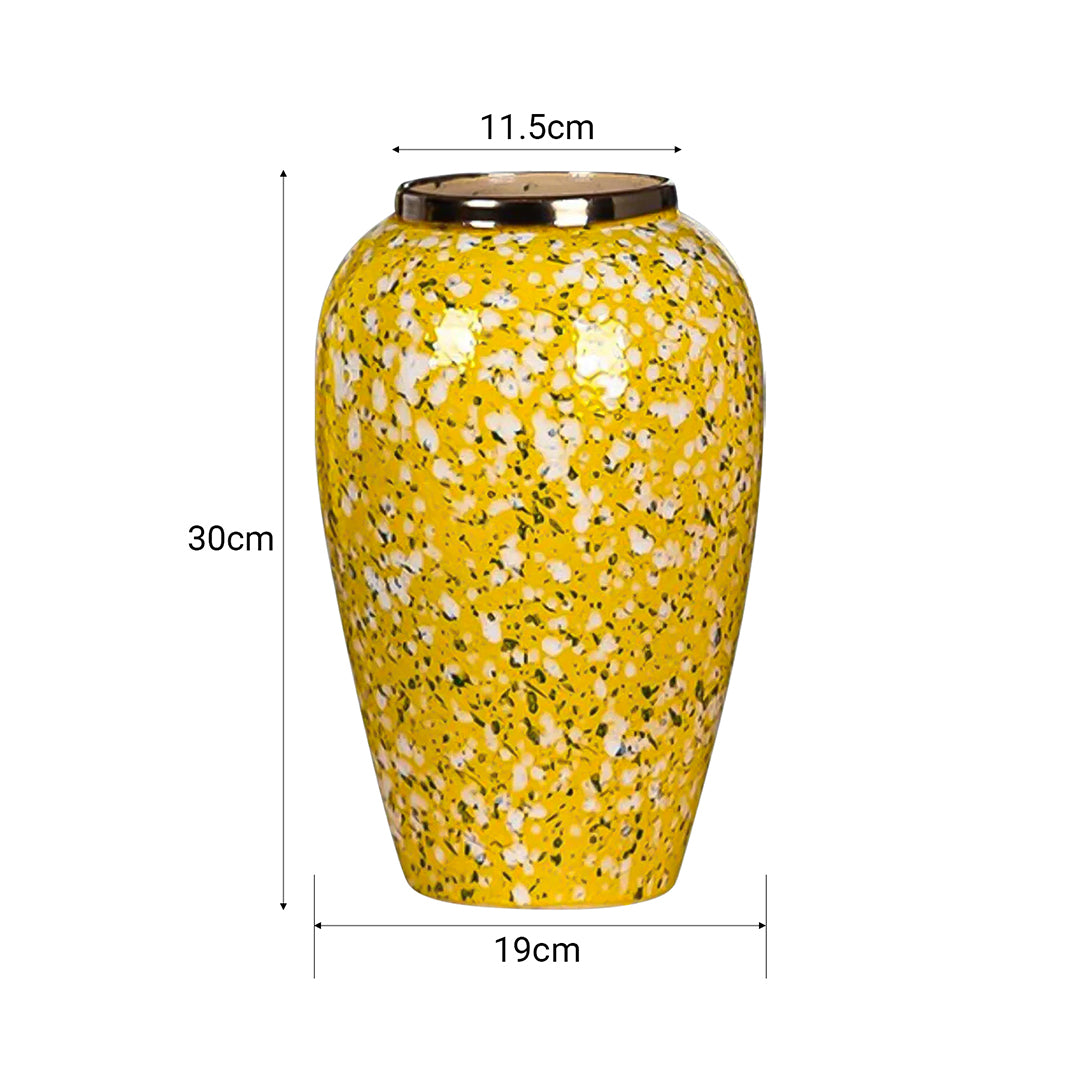 SOGA 30x19cm Yellow with White Mini Floral Medium Ceramic Flower Vase Elegant Living Room Home Decor