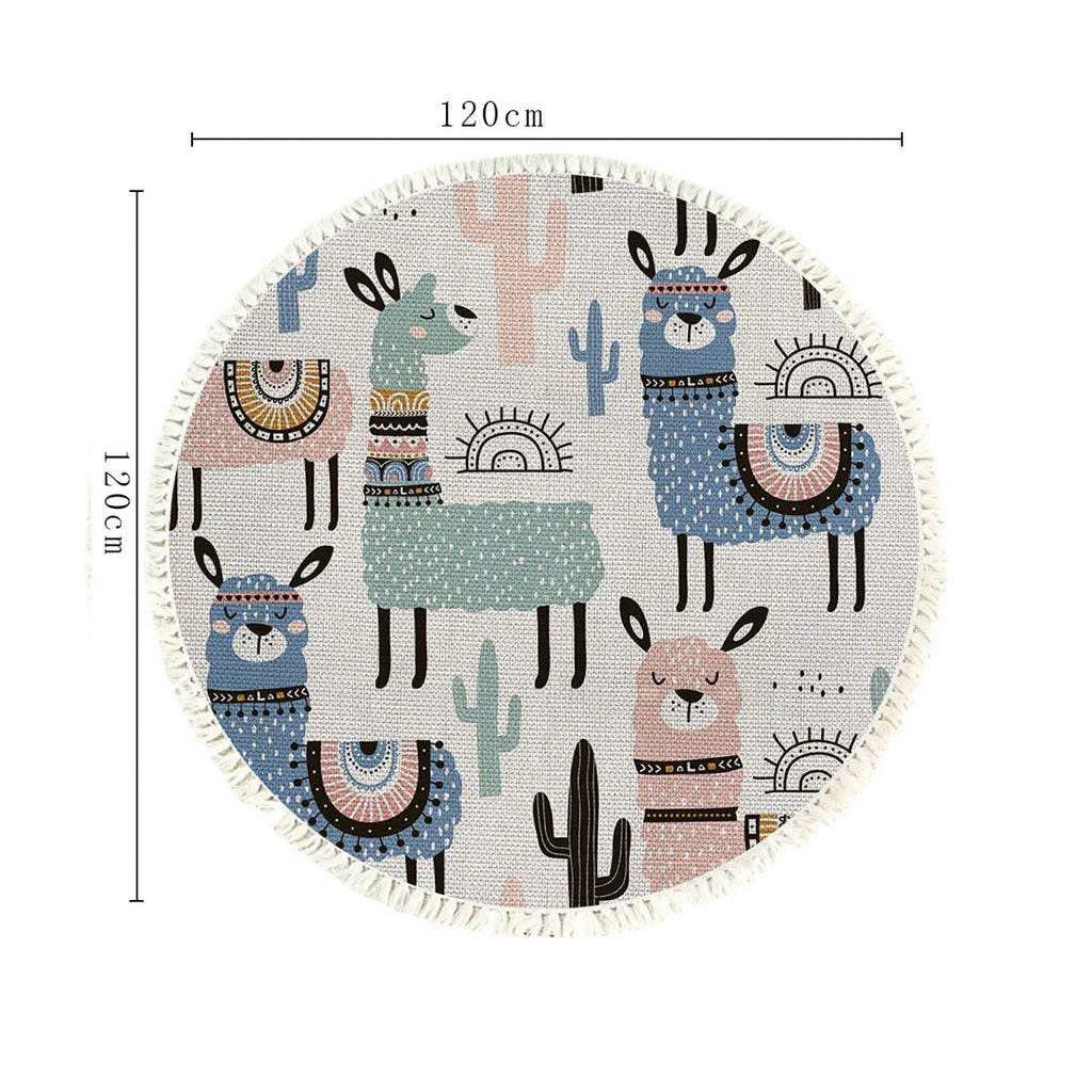 SOGA 2X 120cm Alpaca Cactus Pattern Rug Desert Animals Non-Slip Round Area Rugs for Living Room Dining Room