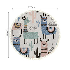 SOGA 2X 120cm Alpaca Cactus Pattern Rug Desert Animals Non-Slip Round Area Rugs for Living Room Dining Room