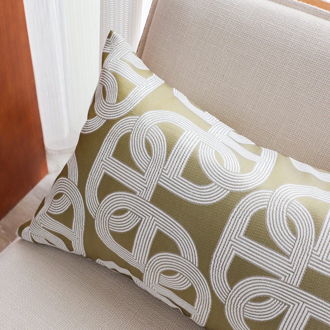 SOGA 35cm Artistic Olive Green White Geometric Pattern Throw Pillow