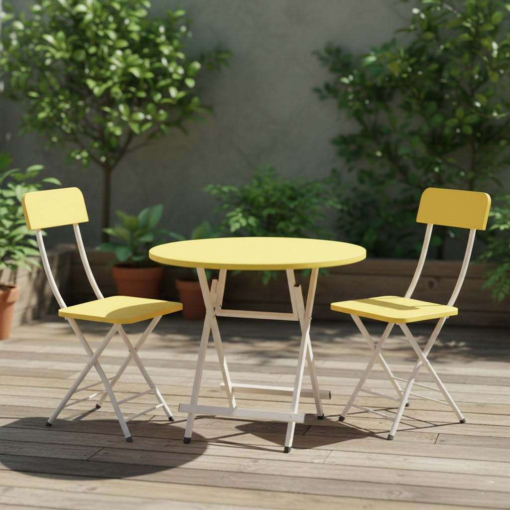 SOGA Home & Living Bundle – Yellow Folding Dining Table & 2 Foldable Chairs for Home Decor